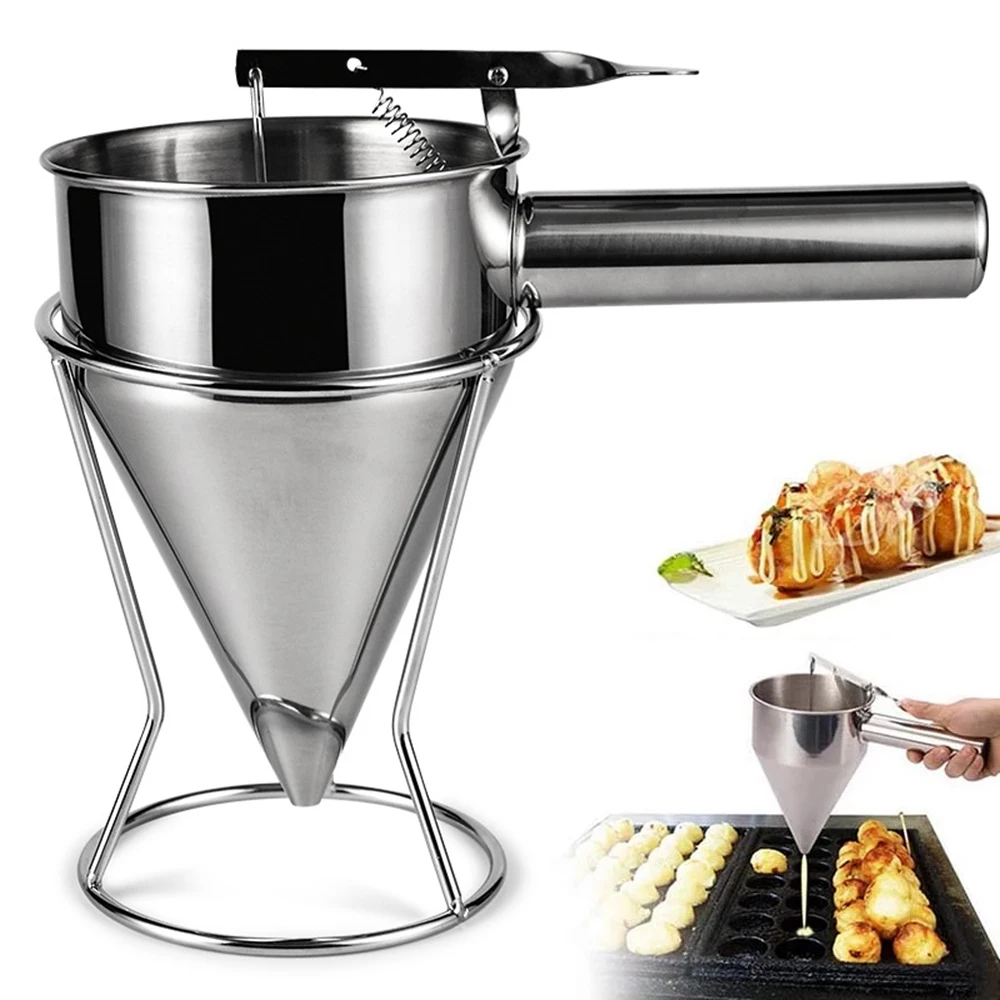 

Stainless Steel Piston Funnel With Support For Sauce Cream Dosing Funnel For Chocolate Pastry Mold Dough Dispenser Funnels