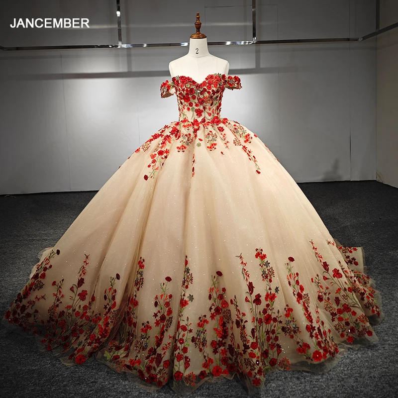 Jancember International Фирменные новые платья Quinceanera Милая с короткими рукавами и