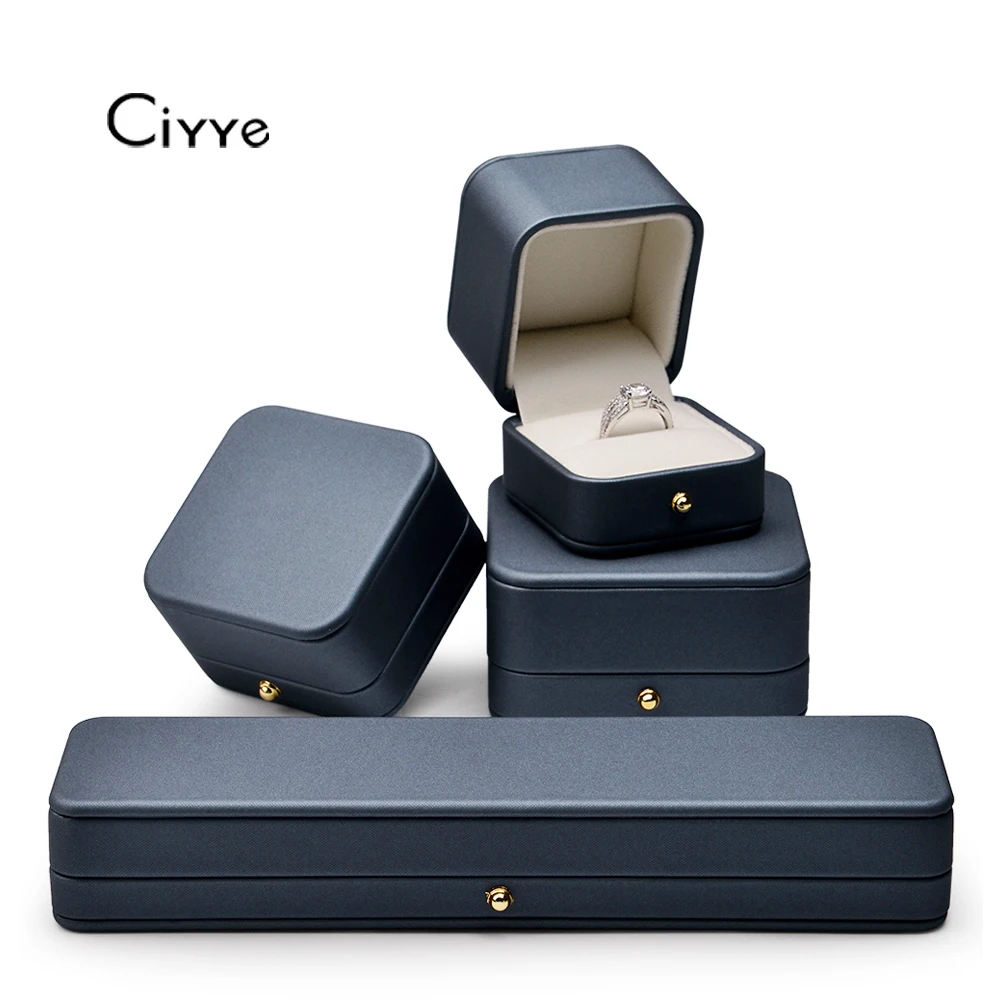 

Ciyye Blue PU Leather Ring Box 6*6*6.5cm Pendant Bangle Jewelry Organizer Gift Box Customized for Marriage Proposal Wedding