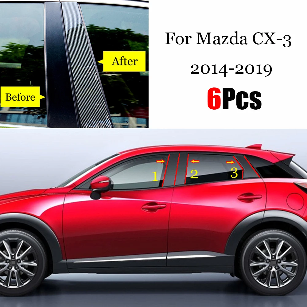 

Автомобильная дверь окно средняя Колонка защита обшивки ПК углеродное волокно Декоративная полоса защитные наклейки для Mazda CX-3 CX3 2014-2019