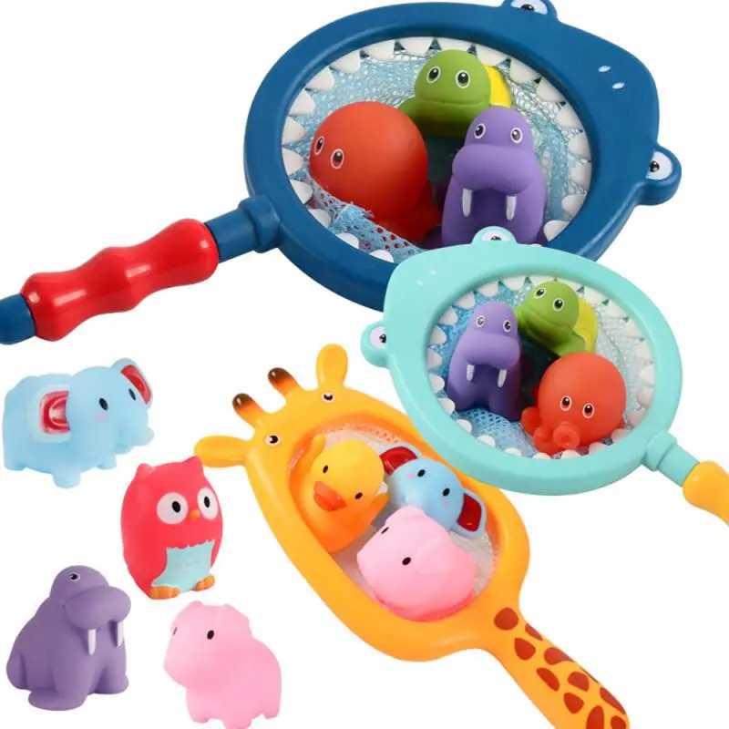 

7pcs/set Baby Bath Toys Fishing Net Animals Set Baby Bath Toys Cute Dolphin Octopus Sea Lion Water Toy Bathroom Shower Game