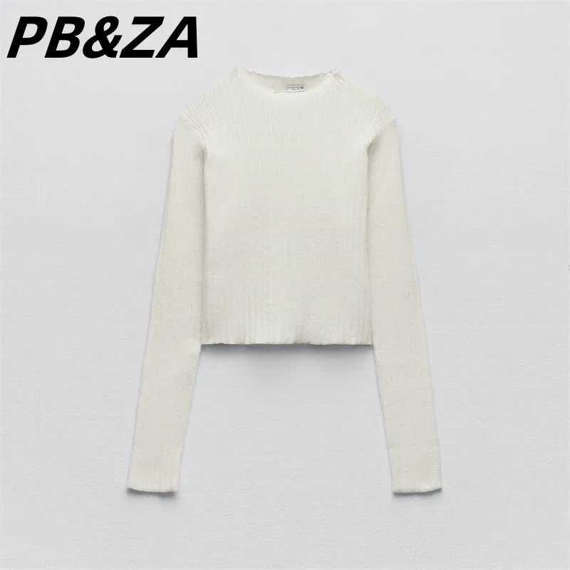

PB&ZA 2023 New Women's Clothing Spring New Round Neck Long-sleeved Rib Bottoming Shirt Short Top T-shirt 7901151 251