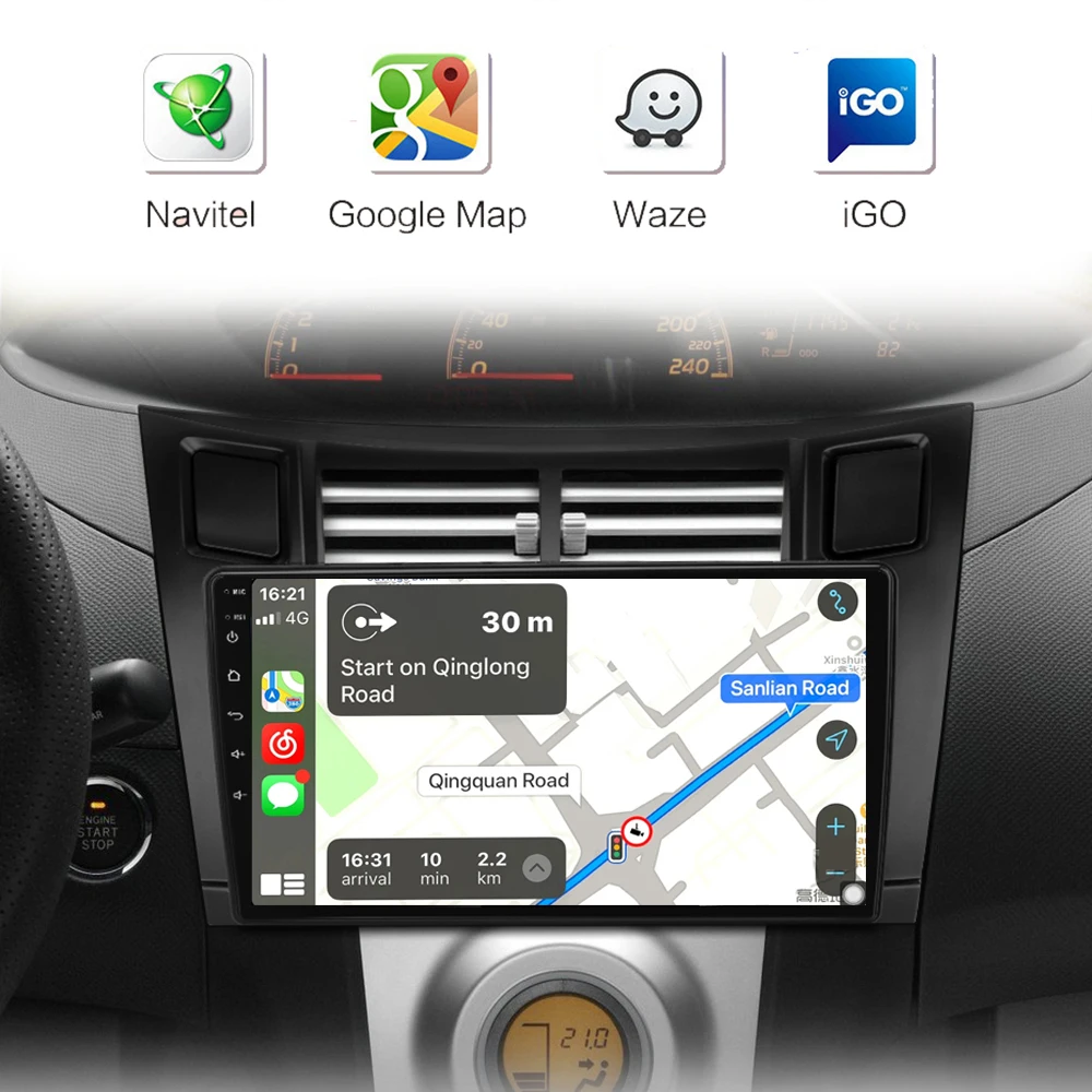 4G+64G 2 Din Carplay Car Multimedia Player for Toyota Yaris 2007 Radio Fascia Car Radio 2005 - 2012 Android GPS Navigator 4