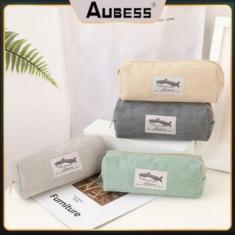 

Corduroy High Quality Zipper Shark Pencil Case High-quality Corduroy Corduroy Pen Case Kawaii School Pencil Pouch Stationery
