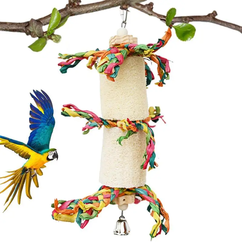 

Bird Toys Biting Woven Straw Rope Toys with Bell Colorful Cute Chewing Toy for Parakeets Conures Cockatiels Parrots Toys