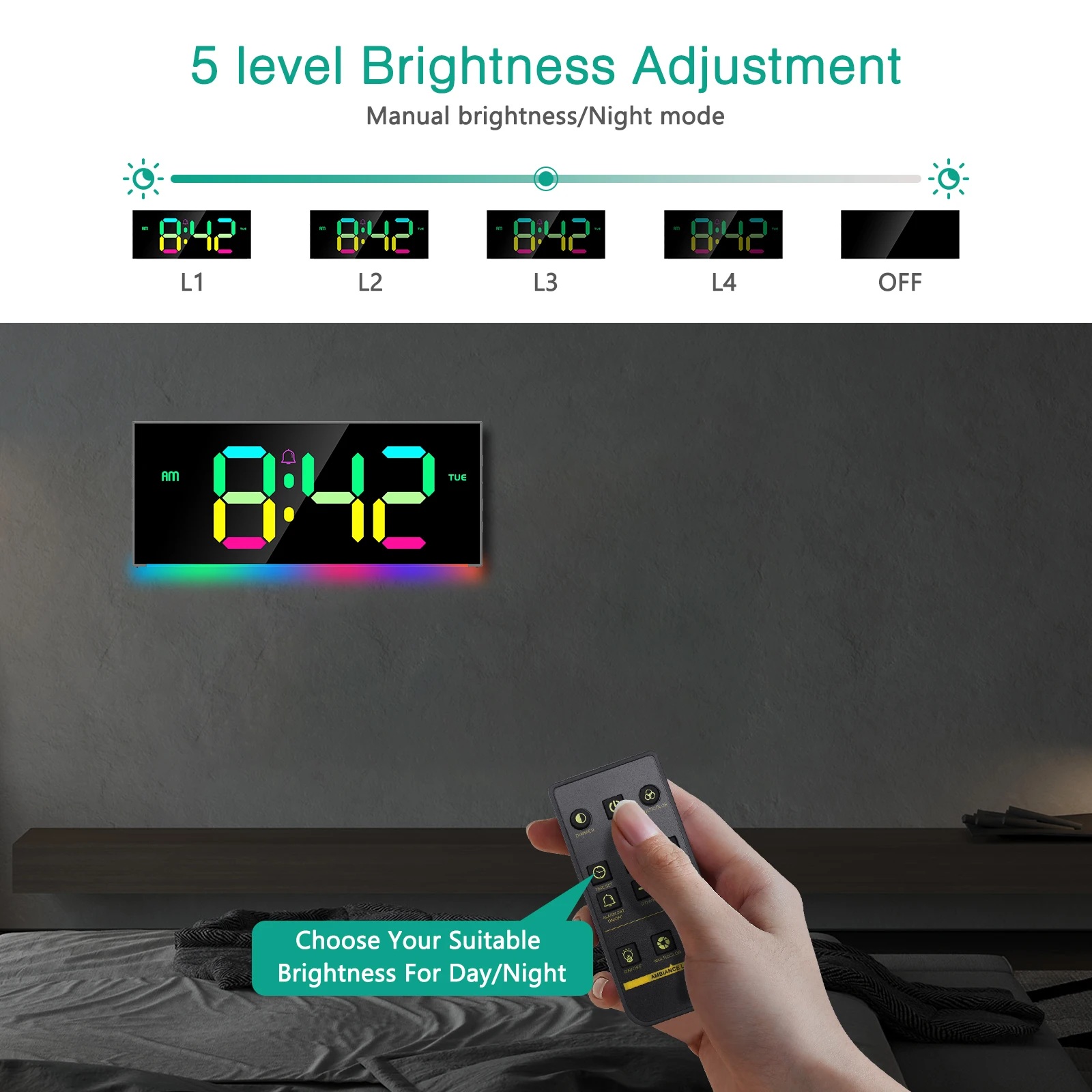 ORIA цифровые настенные часы 12 дюймов с большим дисплеем RGB красочный будильник