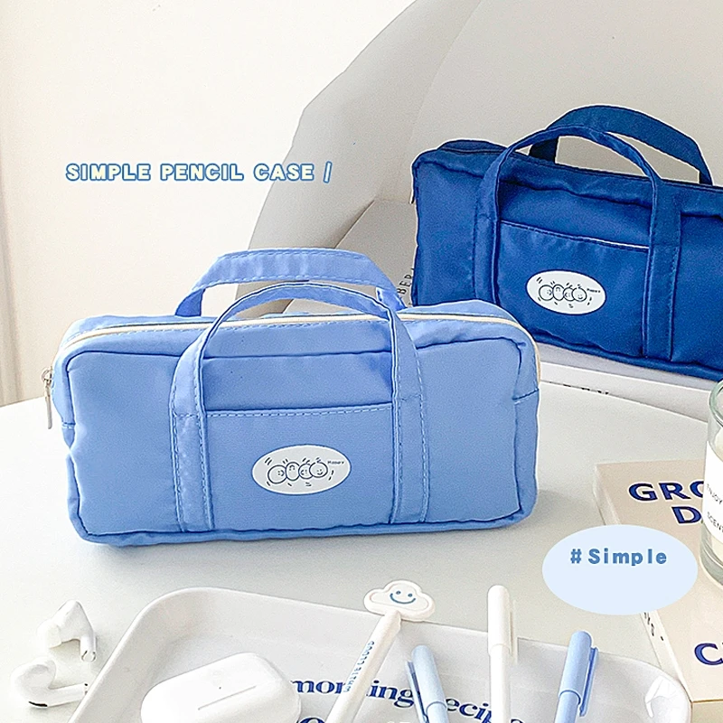 Bag Simple Design Blue Color Handbag Storage Pouch For Stationery School Travel A7261