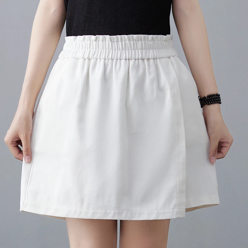 Women Cotton Shorts Skirts 2023 New Summer Korean Style High Waist Oversized Fake Two Pieces A-Line Casual Loose Wide Leg Pants