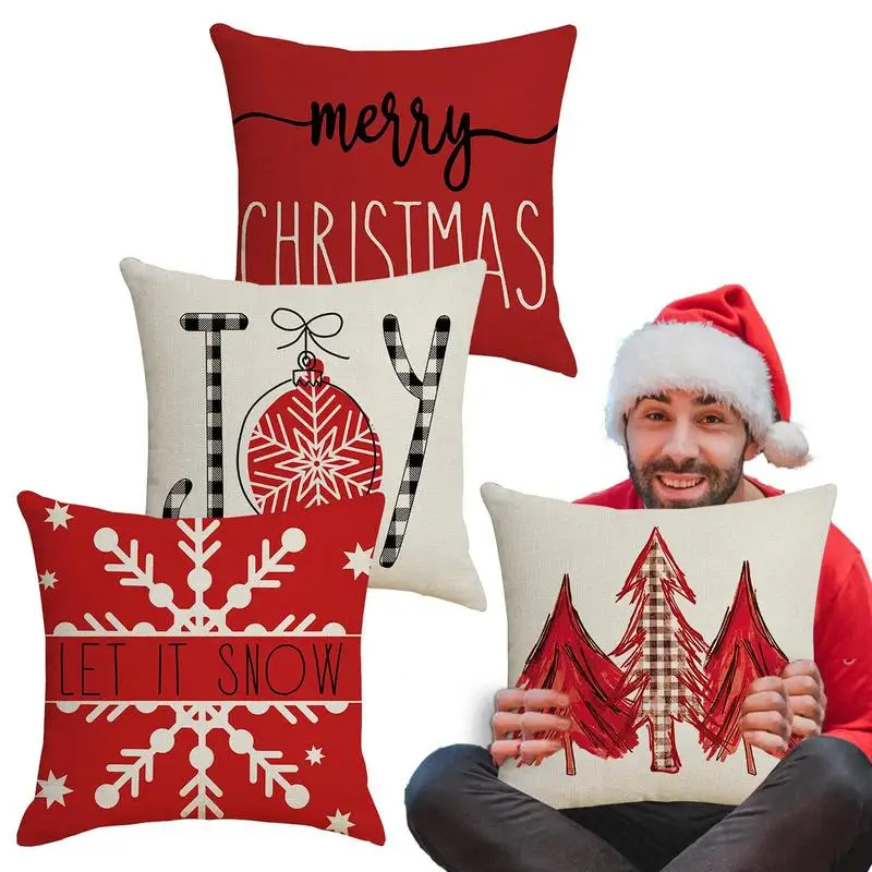 

Christmas Throw Pillow Covers Decorative Christmas Throw Pillow Covers 18 X 18 Inches Winter Holiday Farmhouse Pillowcase Cotton