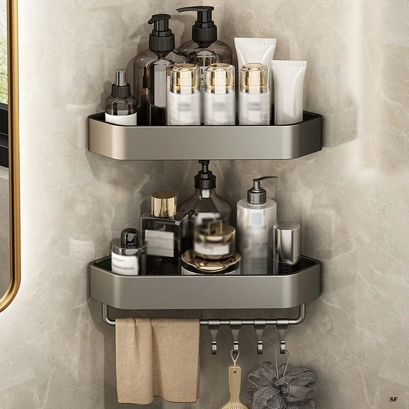 

Bathroom Shelves Wall Mounted No Drill Space Aluminum Corner Shelf Multilayer Shower Organizer Storage Rack Shampoo Holder