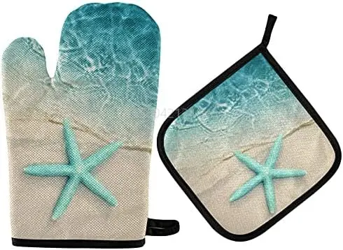 

Ocean Beach Starfish Oven Mitts and Pot Holders Sets Sea Water Wave Handling Kitchen Cookware Bakeware BBQ