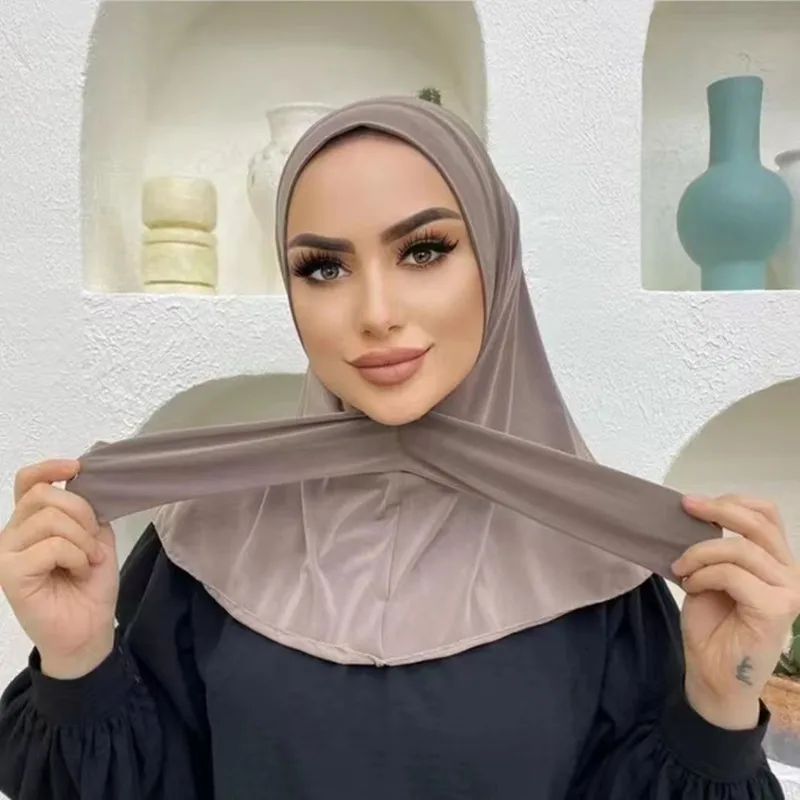 

Spandex Stretchable Hijab Muslim Women's Instant Adjustable With Snap Practical Ready Tudung Shawl Casual Look Fashion Turban