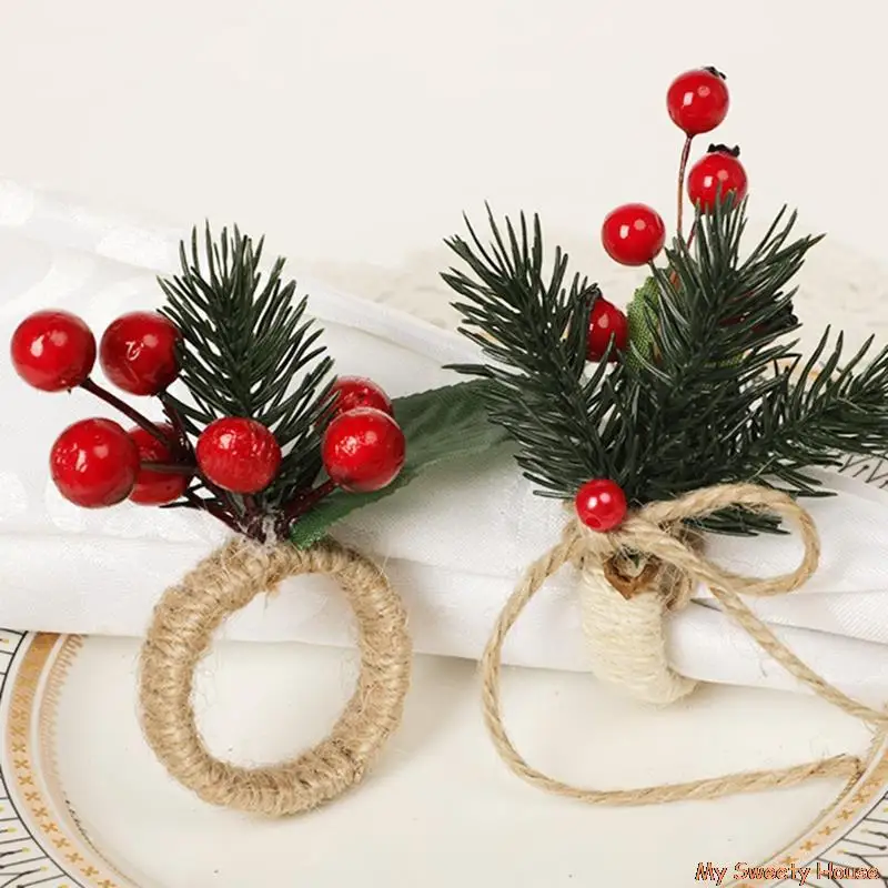 

1PC Christmas Napkin Ring Holders Berry Pine Cone Napkin Buckle for Wedding Banquet Table Napkin Buckle Christmas Birthday Decor