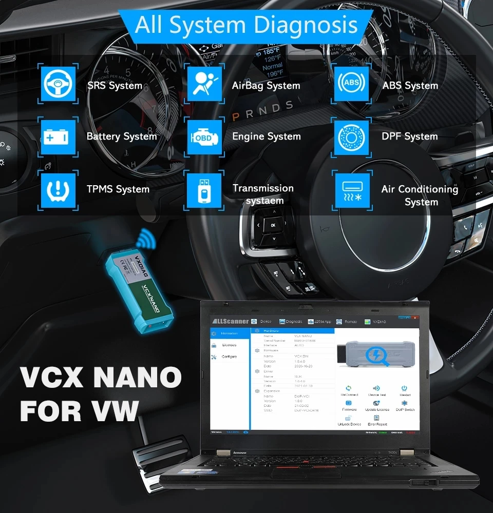 VXDIAG VCX NANO для полной системы VW автомобильный диагностический инструмент 5054A 6154A OBD2