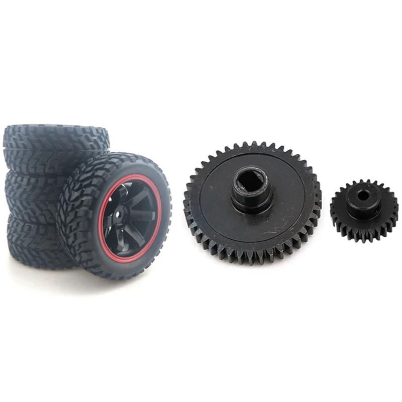 

75mm Rubber Tires and Wheel Rims for 1/10 HSP 94123 HPI Kyosho Tamiya & 27T Motor Gear 42T Reduction Gear for Wltoys