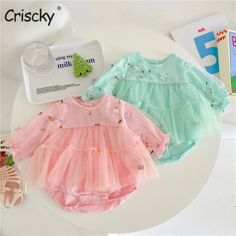 

Criscky 2022 Autumn Princess Toddler Baby Girls Romper Cute Long Sleeve Crewneck Bodysuits Fall Winter Tutu Dress for Girl