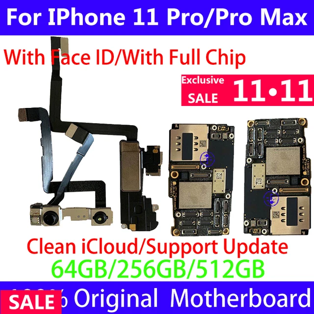 Original Motherboard For iPhone 11 Pro max 64GB 256GB NO/with Face ID Logic board Free icloud Factory Unlocked mainboard