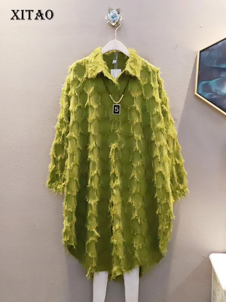 

XITAO Tassel Vintage Dress Fashion Single Breast Solid Color Full Sleeve Goddess Fan Casual Style Loose 2022 Dress SMH1117