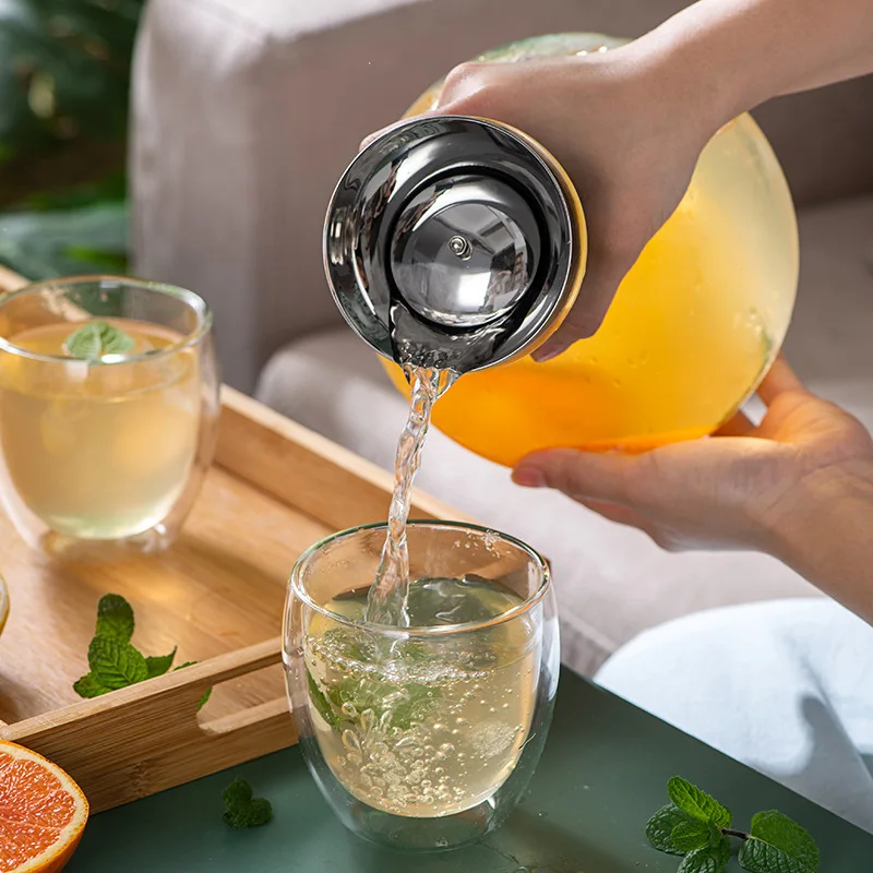 

Large Capacity Kettle Drip-Free Glass Pitcher with Lid High Temperature Resistant Household Ice Tea Jar Cold Water Jug