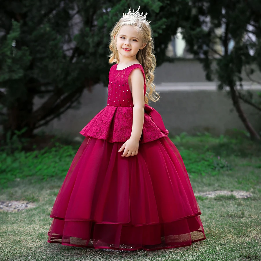 

New Lace princess dress girl elegant birthday party clothes High quality for girls spring wedding dress For girls 4-14 years old