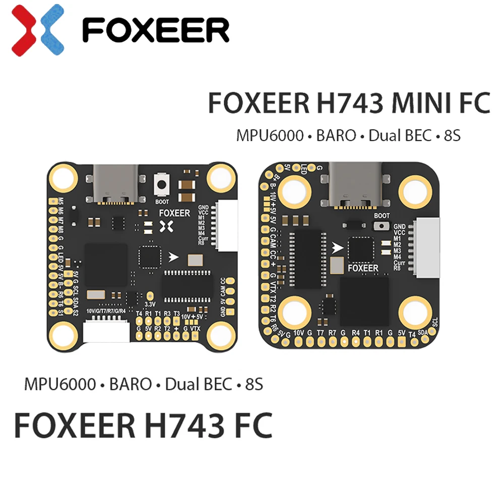 Барометр Foxeer H743 4 ~ 8S MPU6000 Gyro DPS310, двойной контроллер полета BEC, BetaFlight DJI/ HDZero/ Type-C, штепсельная Вилка для беспилотного летательного аппарата FPV