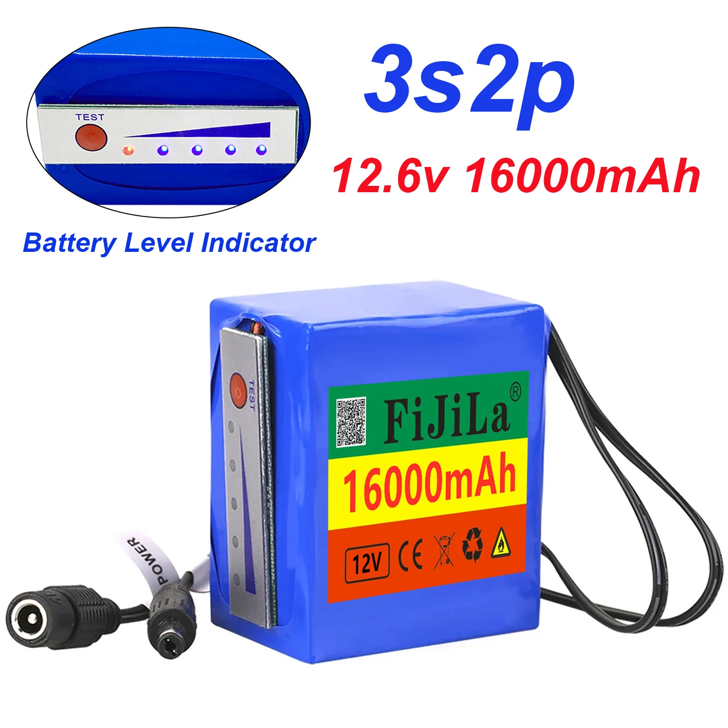 

11.1V/12.6V Lithium Batterij 12V 18650 3s2p Batterij 16000Mah Indicator Light Voor Vis Detector Onderwater Vissen Camera
