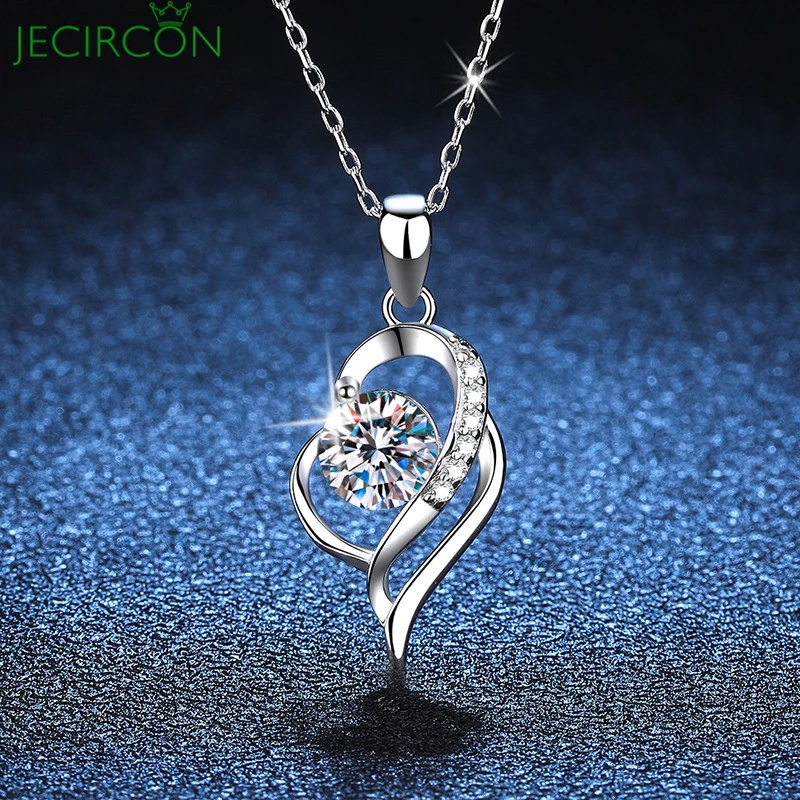 

JECIRCON 925 Sterling Silver Moissanite Necklace for Women 1 Carat Lab Diamond Heart Shaped Pendant Jewelry Valentine's Day Gift