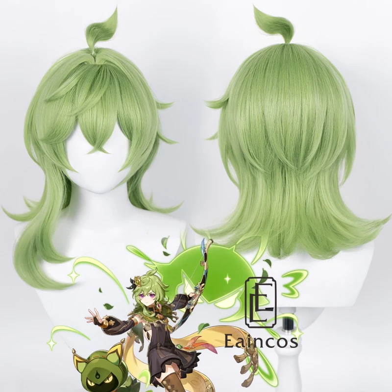

Парик для косплевечерние Хэллоуина Game Genshin Impact Collei, женские зеленые прямые парики длиной 55 см, термостойкие синтетические волосы
