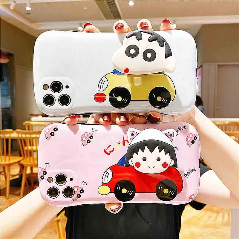 

Bandai Cartoon Crayon Shin-chan Chibi Maruko stand Phone Case for iphone 7 8 13 12 Pro Max 11 Plus X Xs Max XR Cover
