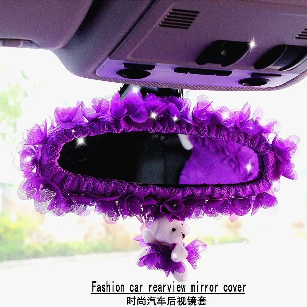 

Lace Rearview Mirror Cover Fashion Car Interior Decorations Flounce Cute Bear Cars Rearview Mirror Covers Case Purple Pink Black