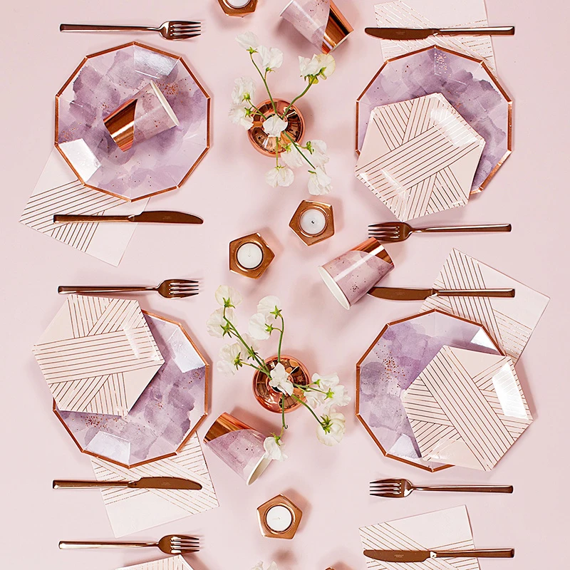 Stoviglie usa e getta Party piatti di carta in oro rosa Set di decorazioni per feste tazze rosa a righe piatti tovaglioli forniture per matrimoni di compleanno