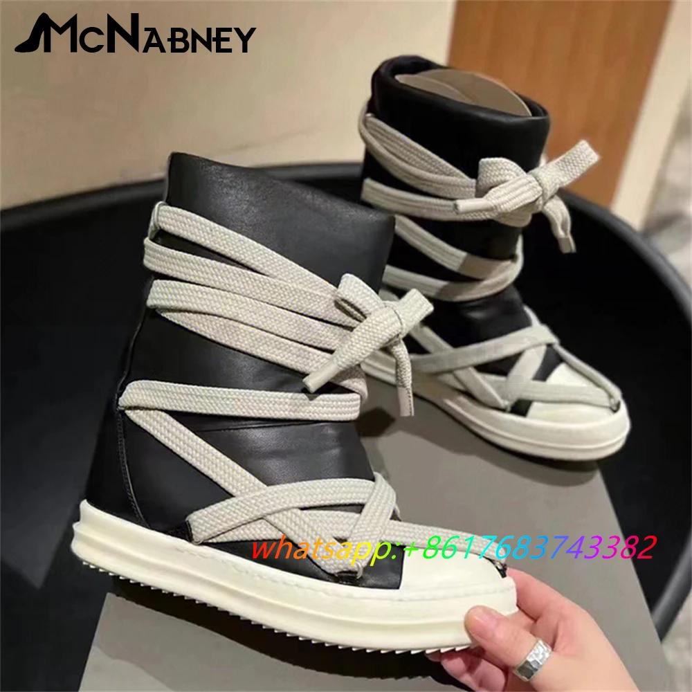 

High Quality Women Boots Mid Calf Fashion Style Shoes Black and White Leather Boots Platform Casual Shoes Designer Fashion Shoes