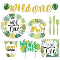 wild one theme party decoration disposable tableware jungle safari theme party baby shower happy birthday party decorations kids