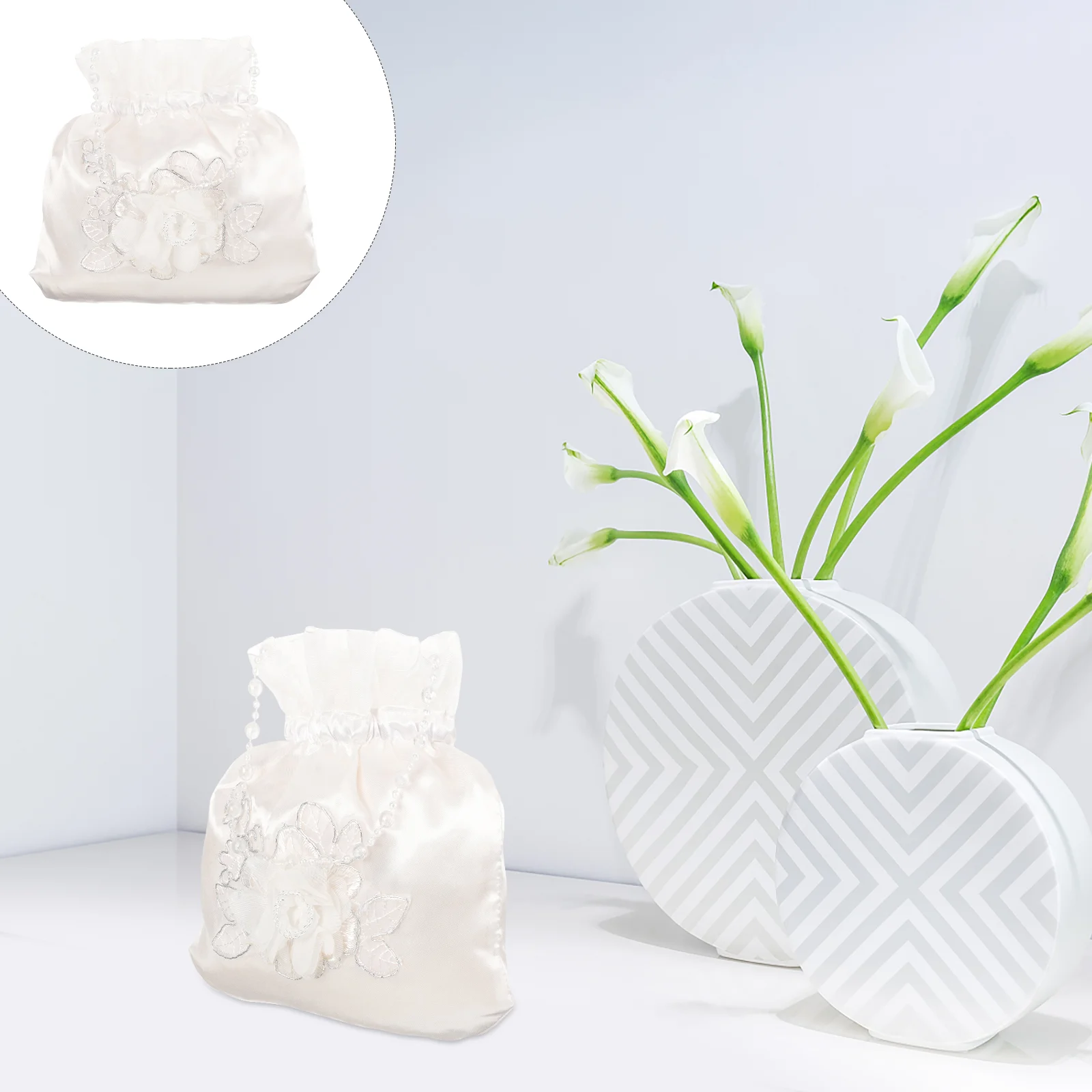 

Elegant Drawstring Flower Decorated Delicate Wedding Gift Bag Bridal Wedding Money Bag Bridesmaid Bridal Bag Wedding Favor Bag