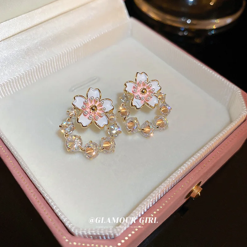 

Zircon Pearl Flower Earrings Summer New Girl Sweet Cool Luxury Jewelry for Women