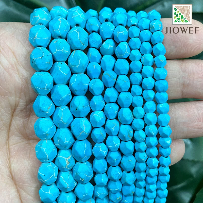 

Faceted Lake Blue Turquoise Loose Spacers Beads Natural Stone for Jewelry Making DIY Accessories Bracelet 14" Strand 6/8/10MM
