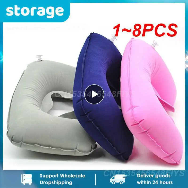 

1~8PCS U-shaped Travel Pillow Car Air Flight Office Inflatable Neck Pillow Short Plush Cover PVC Support Headrest Soft Nursing
