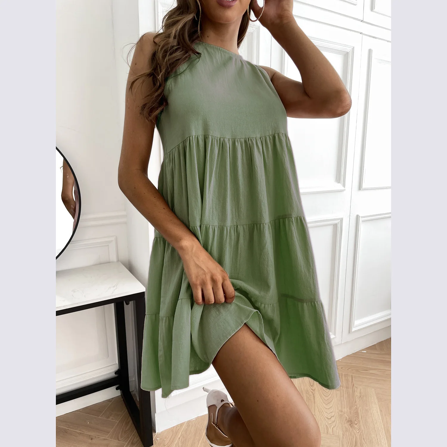 Повседневное свободное розовое мини-платье женские летние платья-жилеты с