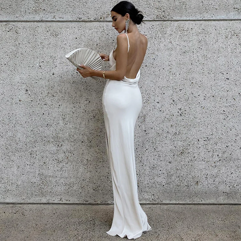 

Женское облегающее платье на бретельках, длинное вечернее платье без рукавов с открытой спиной и разрезом, Клубная одежда, лето 2022