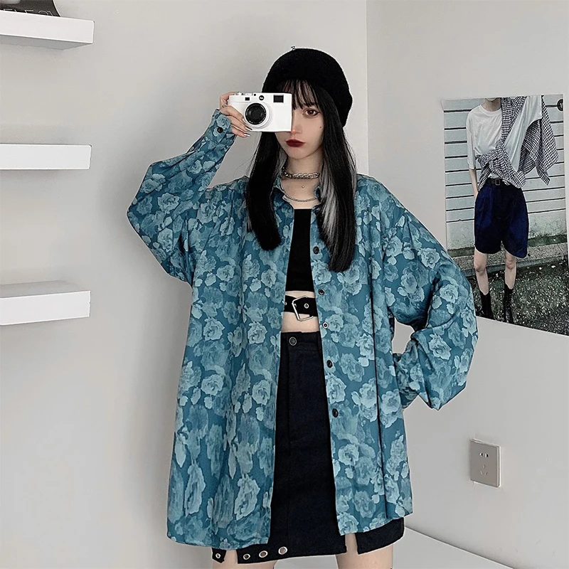 

Y2K женская уличная одежда женская рубашка для пары Женская Мужская одежда Блузки длинные рубашки BF повседневные свободные топы на весну лет...