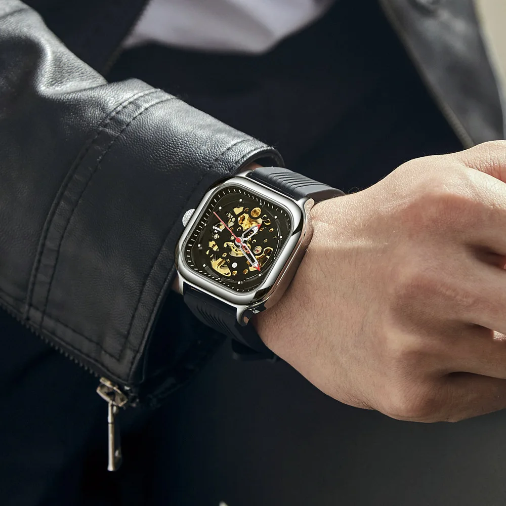 New hot automatic hollowed out transparent silicone mechanical watch sports men's watch a piece of hair