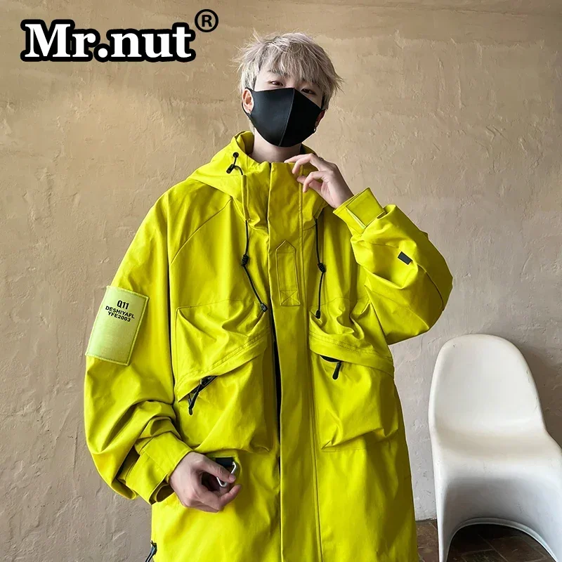 Мужская водонепроницаемая куртка с капюшоном и молнией на молнии черная/серая