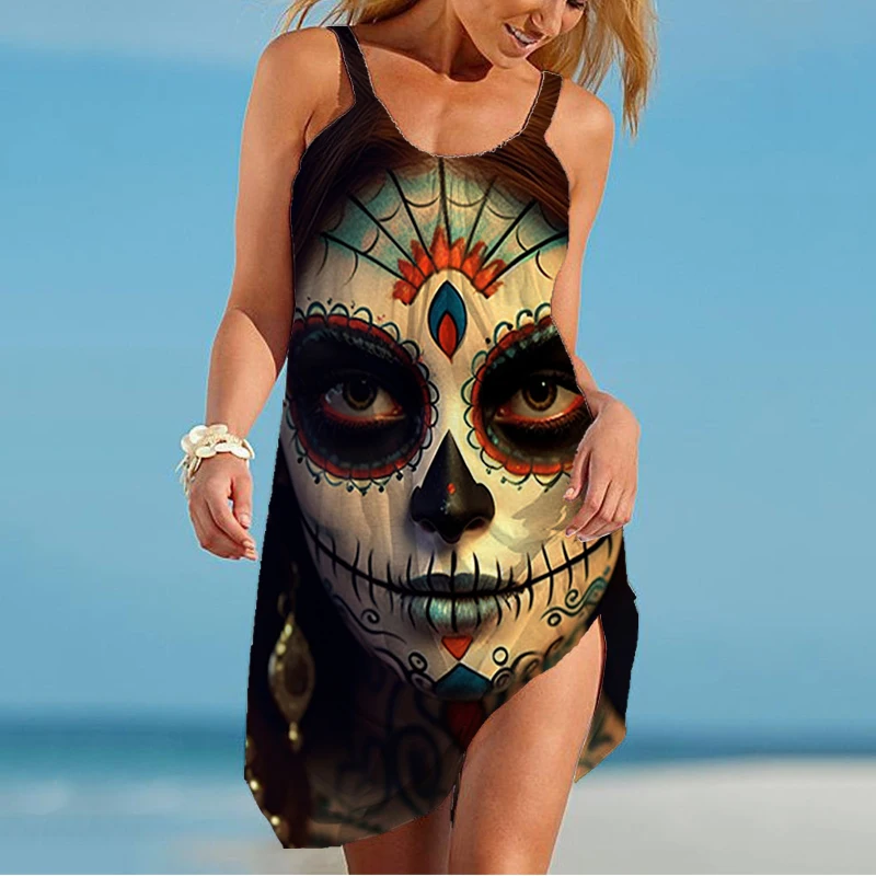 

Outdoor Horror 3D Printed Dress Summer Fashion Loose Ladies Dress Sports Casual Suspender Dress Street Trendy Brand Dress