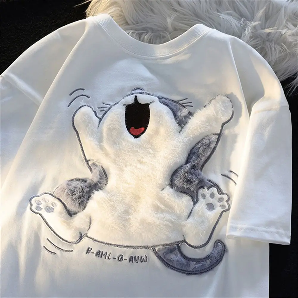 

Cotton Retro Personalized Cute Print T shirt Fashion Women Harajuku Loose and Fresh street Kawaii Clothing Short Sleeve Top