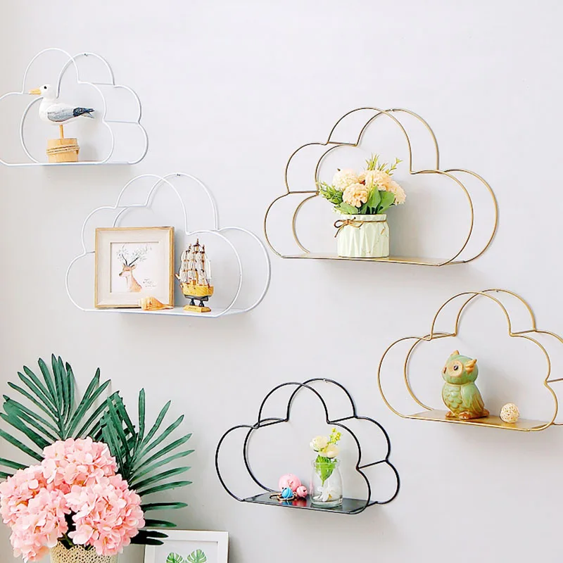 

New Nordic Style Wall-Mounted Wrought Iron Hook Display Rack Cloud-Shaped Bedroom Decoration Storage Rack