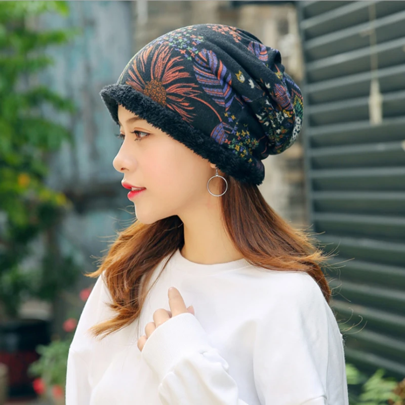 

Girl Scarf Warm Women Skullies Beanies Fashion Brand Autumn Winter Vintage Design Dual-use Hats For Ladies