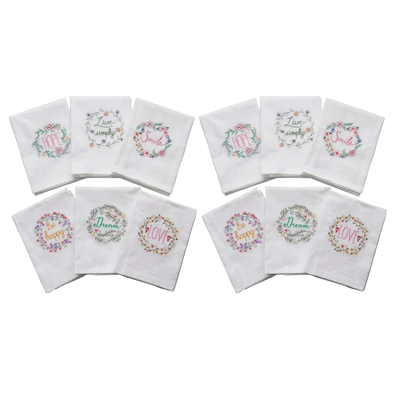 

2X Embroidery Dinner Cloth Napkin Cotton Style Table Linen With Flower Embroidery, Kitchen Tableware Tea Towel