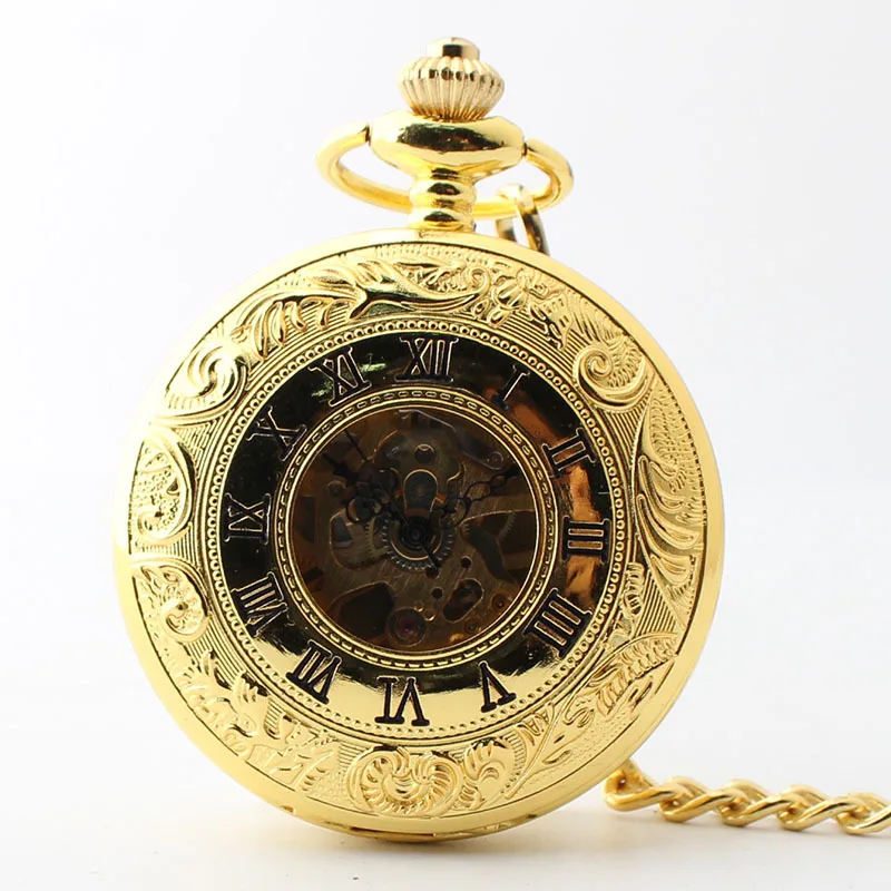 Vintage 2 Sides Open Case Mechanical Men's Watch Double Face Roman Dial Clock Hand Wind Pocket Watch With FOB Chain Gift