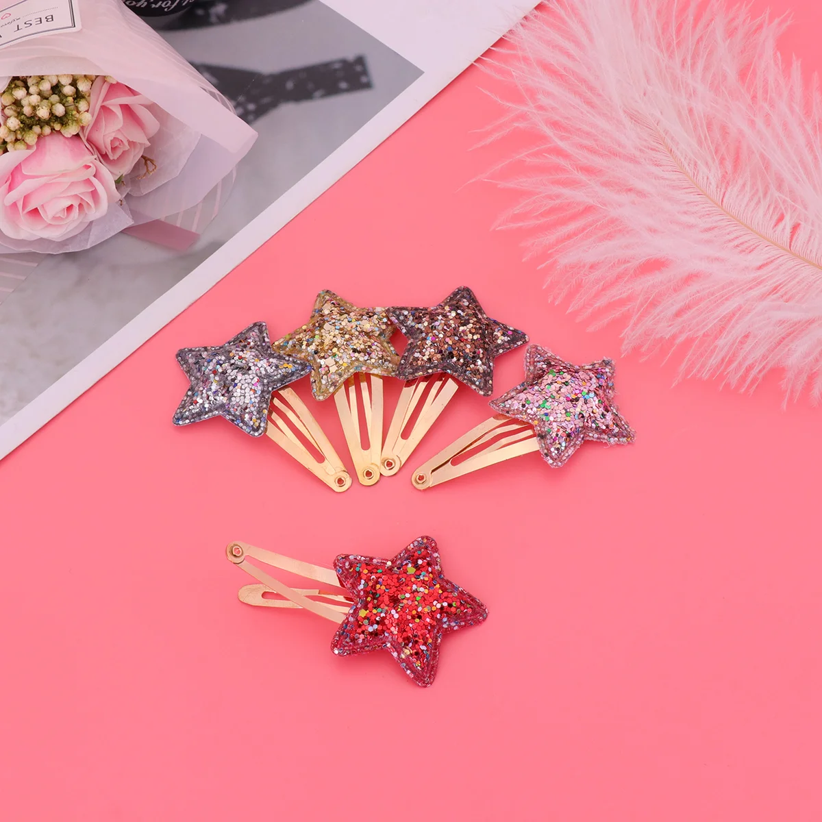 

10Pcs Sequin Star Patch, Shining Glitter Star Shaped Bobby Clips Hair Accessories for Kids