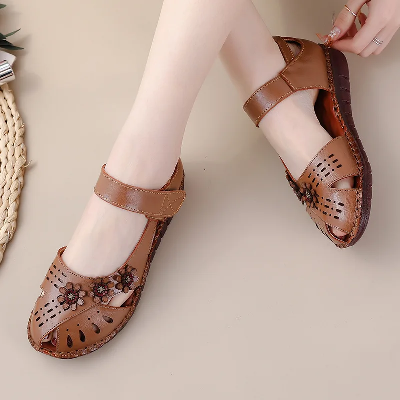 GKTINOO Summer New Handmade Women's Shoes National Style Genuine Leather Hollow Women's Sandals soft Flat with Sandals